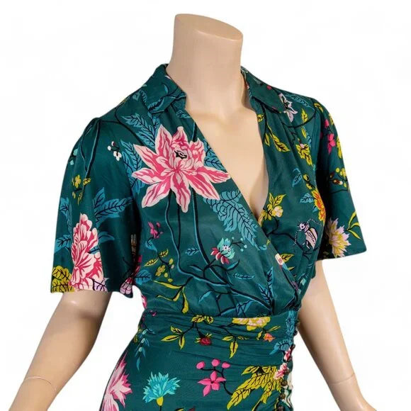 SOLD * MAEVE ANTHROPOLOGIE Emerald Green Floral Bird Butterfly Dress - Picture 5 of 17